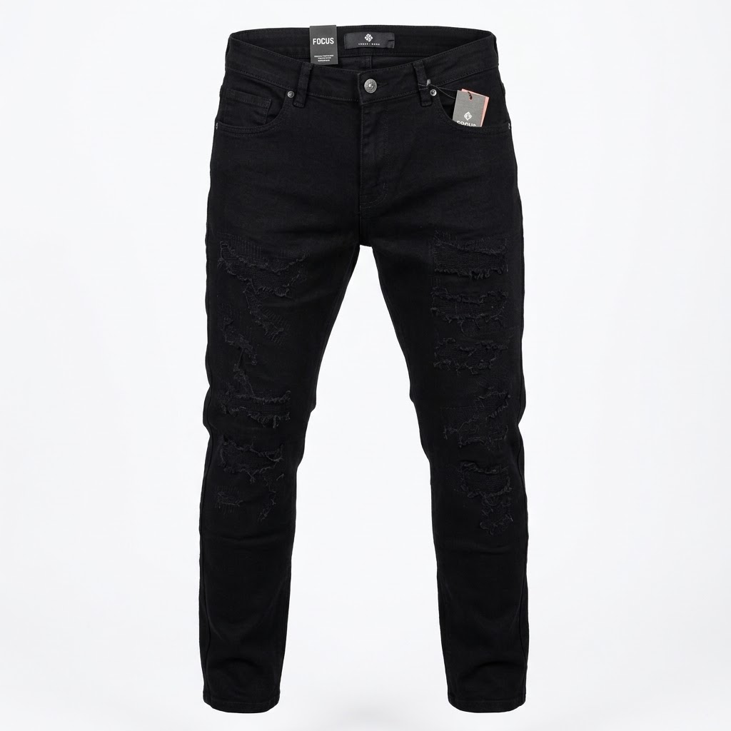 Focus-Ripped & Distressed Jet Black Slim Jeans