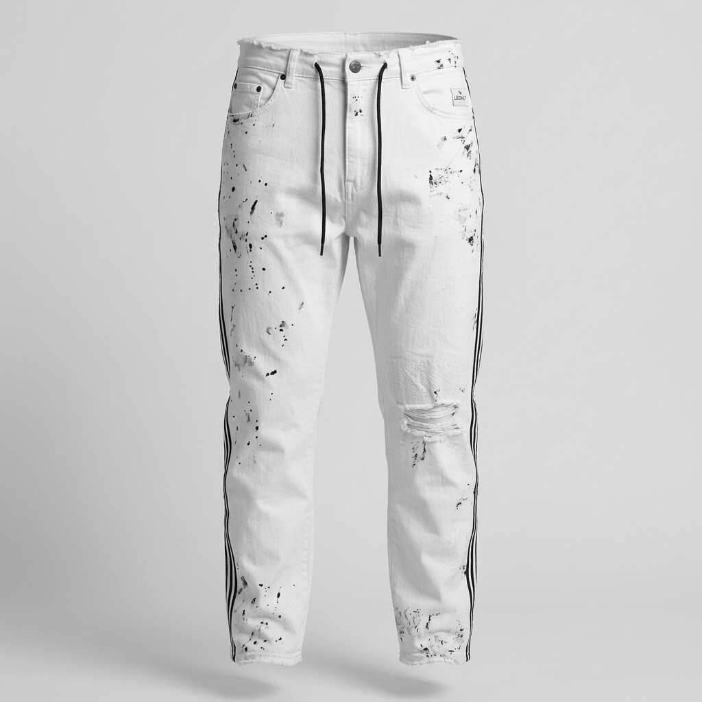 JORDAN CRAIG-White Distressed Denim with Black Side