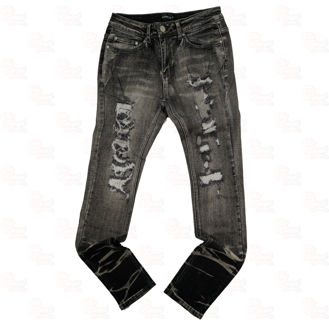 COOPER 9 - distress skinny ripped grey wash jeans