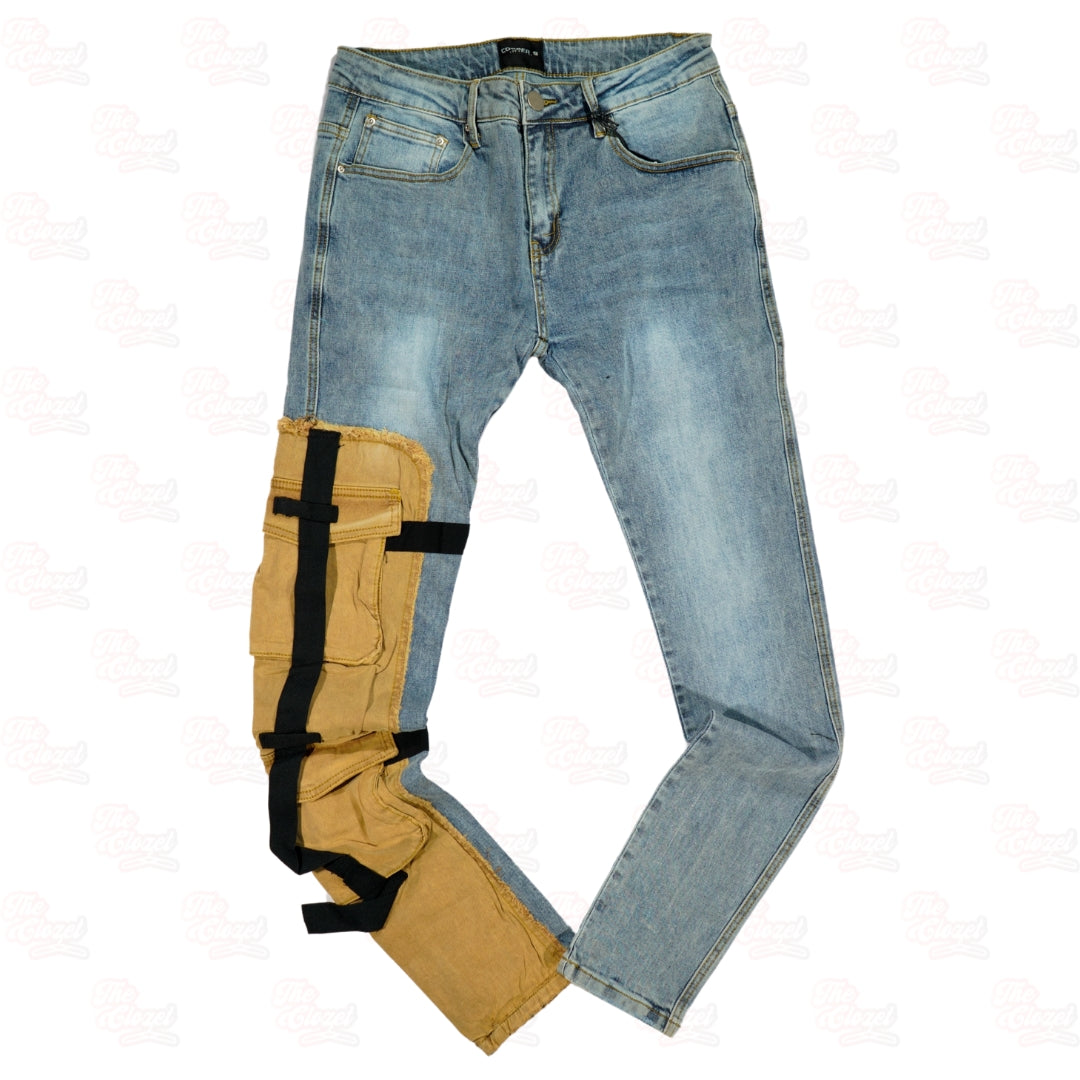 COOPER 9 - hybrid denim cargo pocket jeans ( light wash)