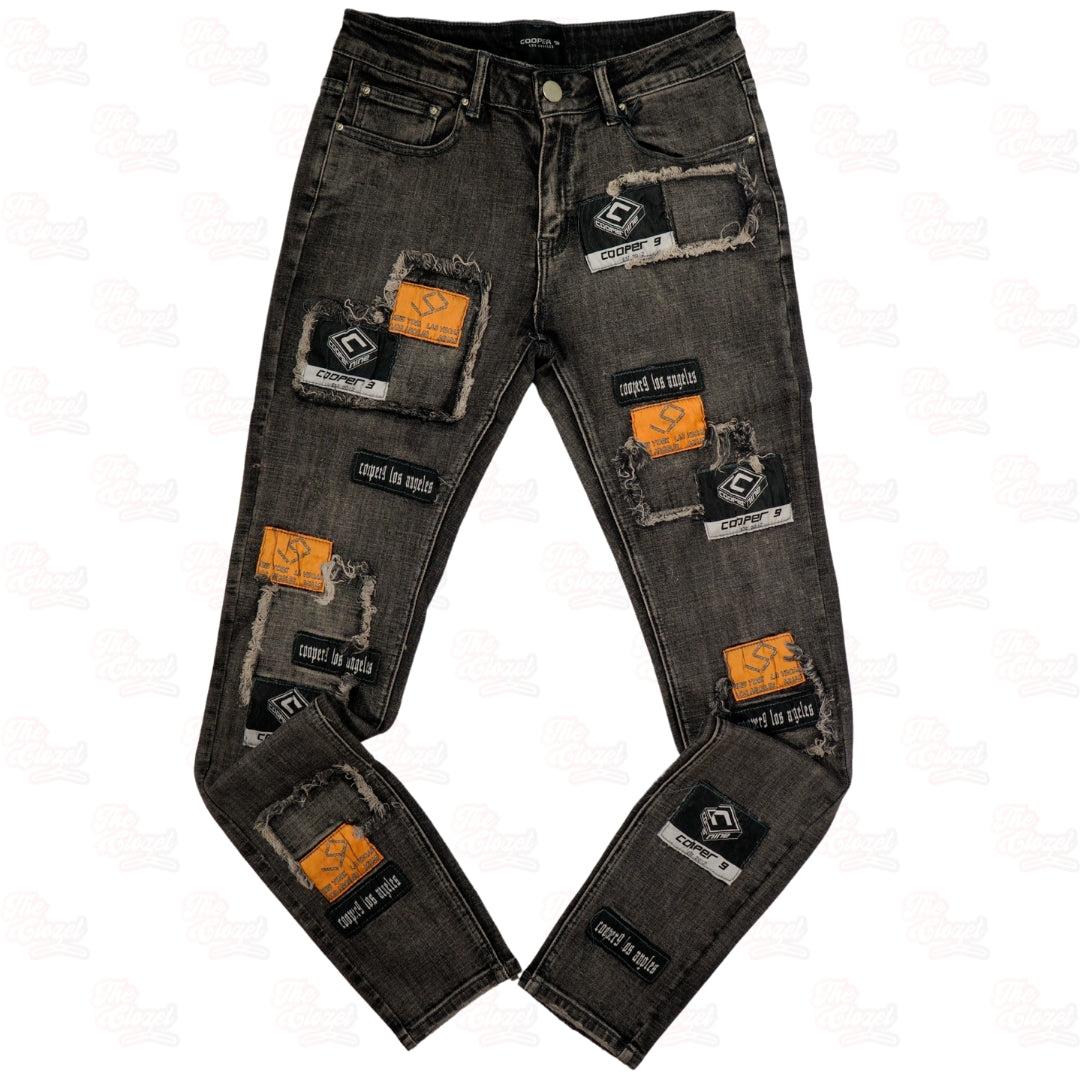 COOPER 9 - logo patched black jeans