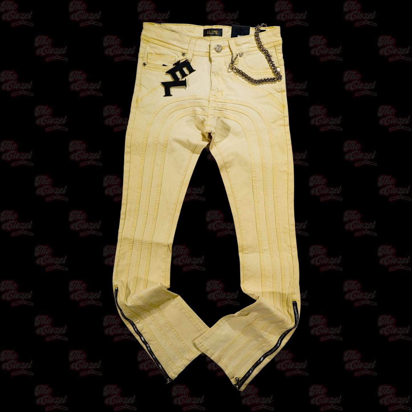 ELITE - tan stacked zipper jeans