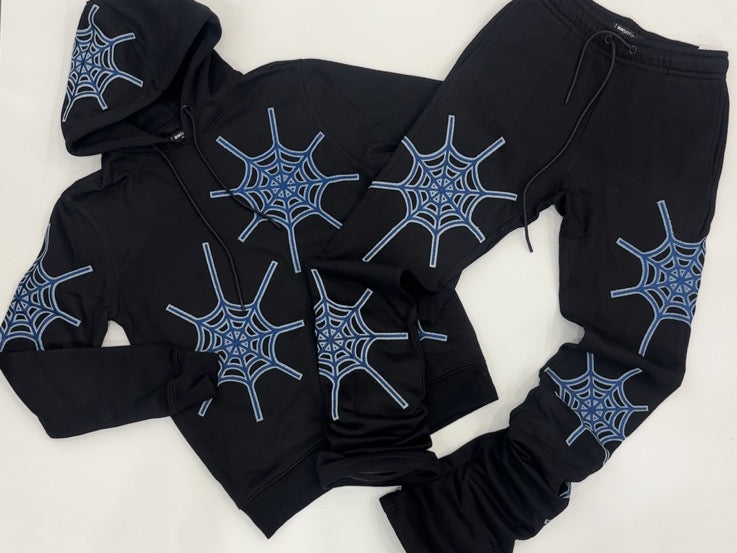 Roku Studio- all over web stacked sweatsuit (black)