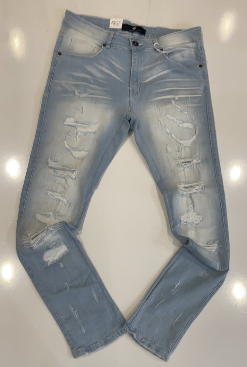 Focus Light Blue Slim Straight Ripped Jeans