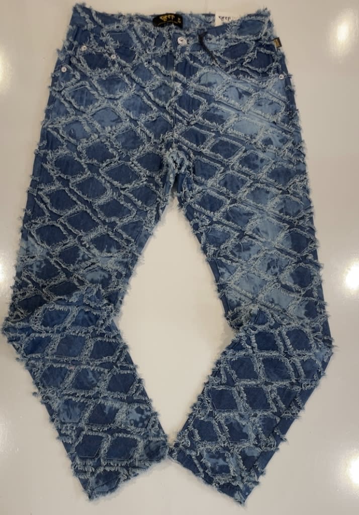 Kleep Blue Distressed Diamond Patch Jeans
