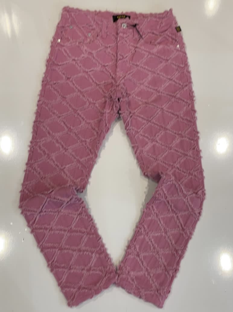 Kleep Pink Distressed Diamond Patch Jeans