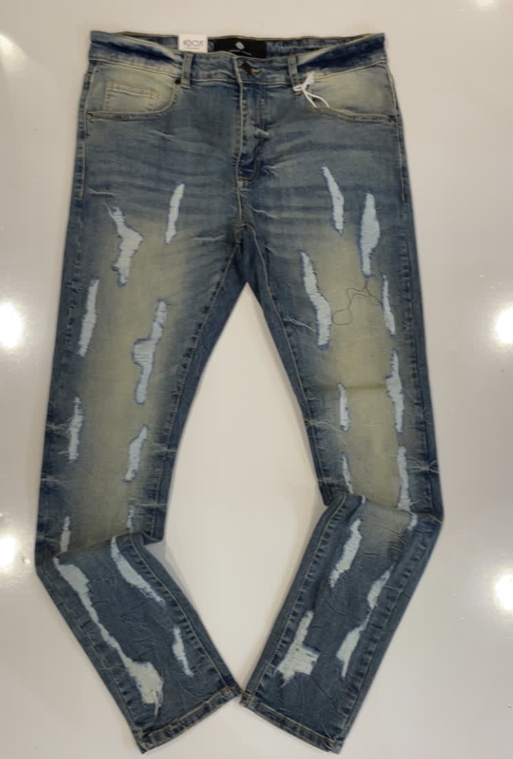 Focus Blue Washed Tan Patch Jeans