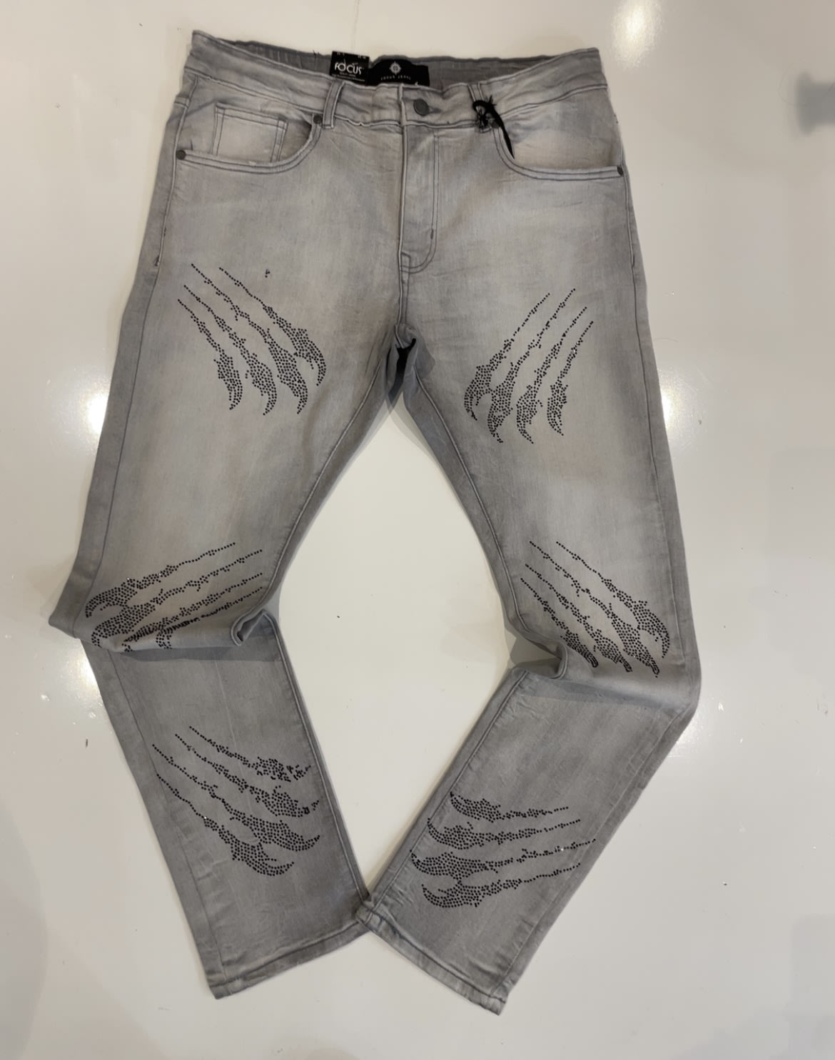 Focus Grey Washed Diamond Decor Skinny Jeans