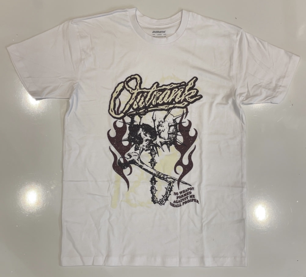 Outrank White No Weapons Formed Against Me T-Shirt