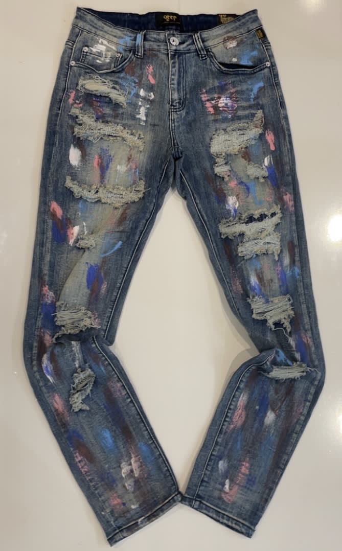 Kleep Blue White Patched Jeans
