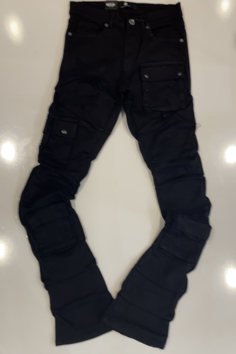 Focus Deep Black Distressed Stacked Jeans