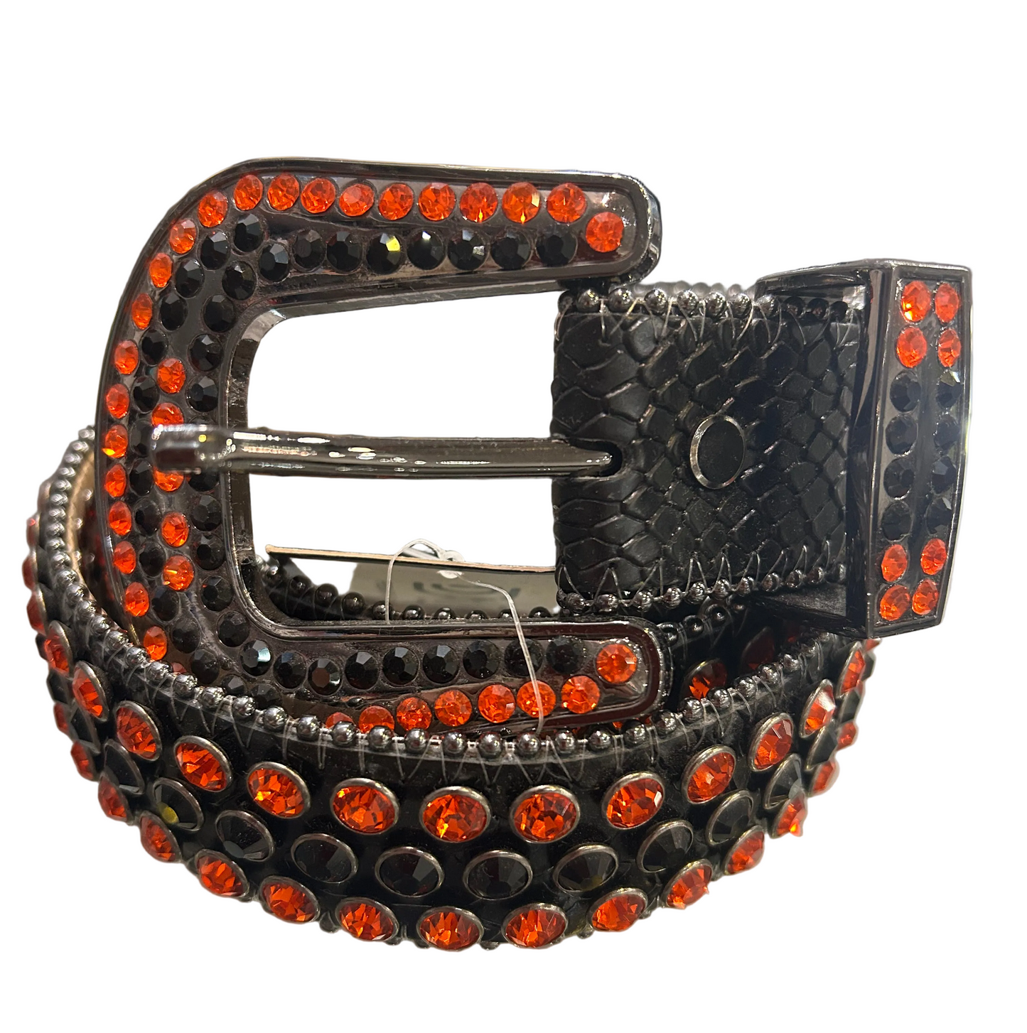 PREMIUM WEAR-Black Leather Bling Belt with Orange Crystals