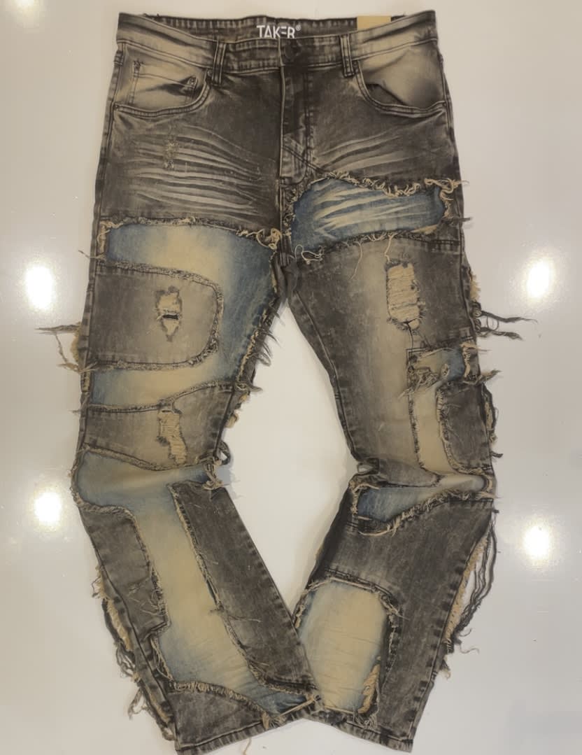Taker Vintage Patched Stack Jeans