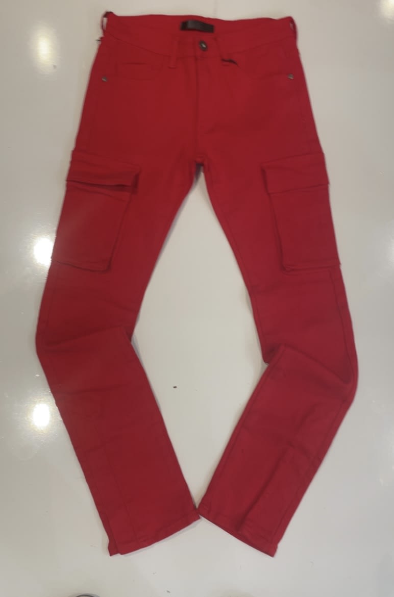 KDNK Red Stacked Cargo Jeans