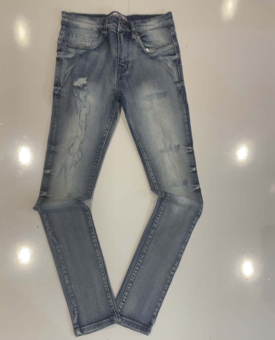 DZTR Mid Blue Bleached Ripped Skinny Jeans