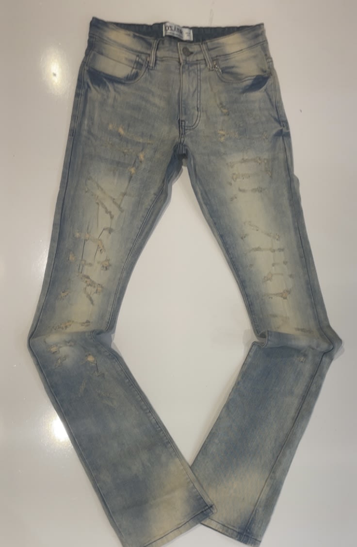 DZTR Vintage Blue Patched Stacked Jeans