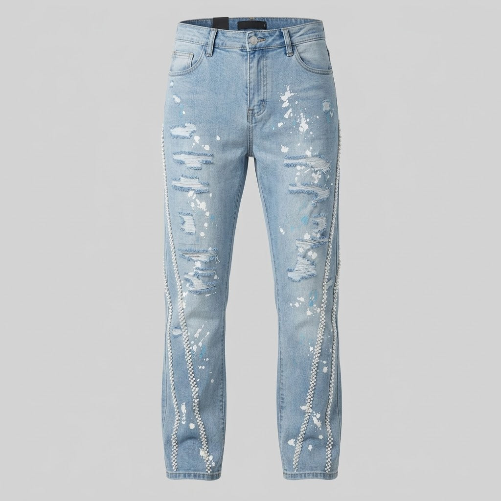 PREME-Light Blue Distressed Jeans