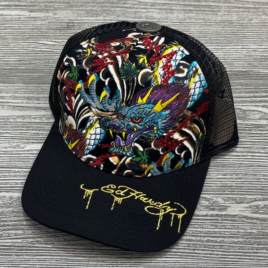 Ed Hardy- rhinestone dragon hat (black)