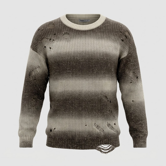 EKSI-Distressed Crewneck Sweater – Brown/Cream