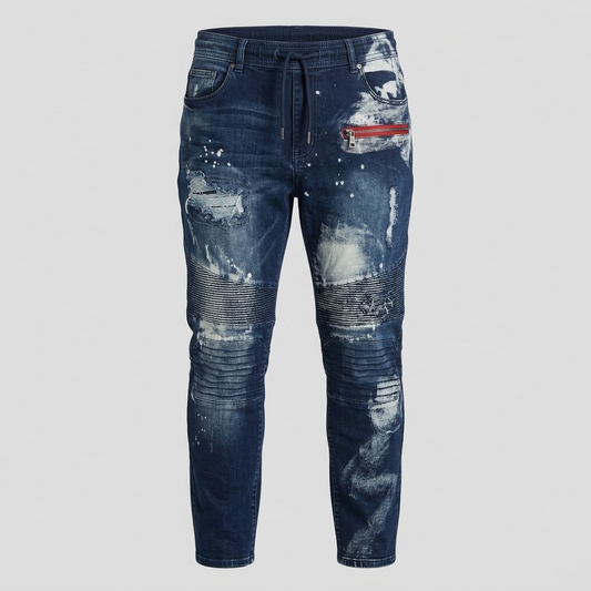 MAKOBI-Bleached Biker Jeans