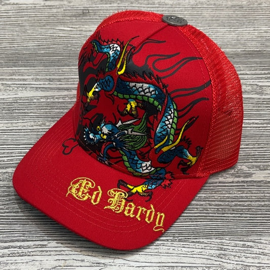 Ed Hardy- embroidered dragon trucker hat