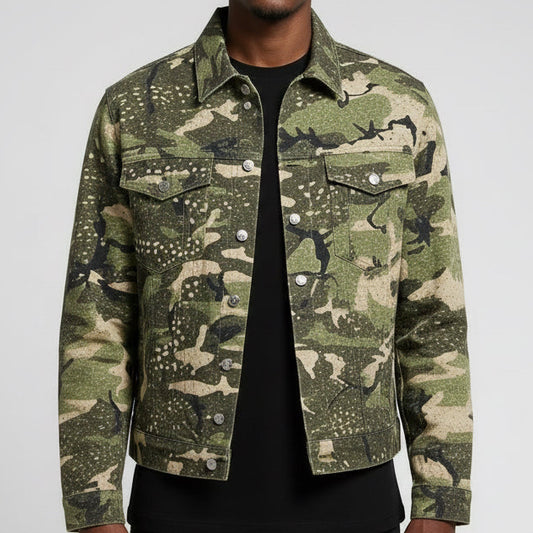 MAJESTIK-VARSITY RHINESTONE DENIM JACKET ￼