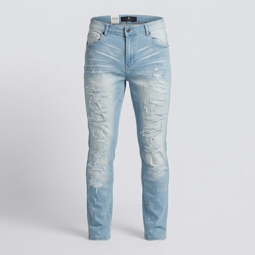 FOCUS-light blue skinny patched jeans