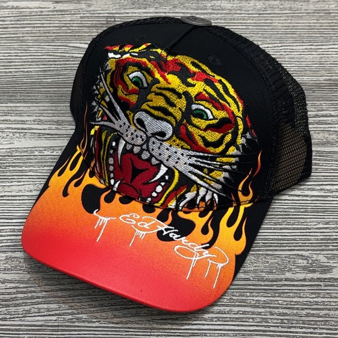 Ed Hardy- tiger flame trucker hat