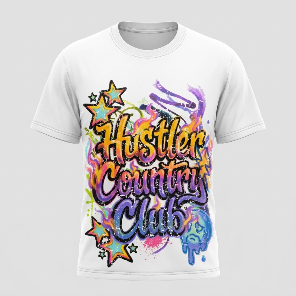 HUSTLE-White candy drip f/b ss T -shirt