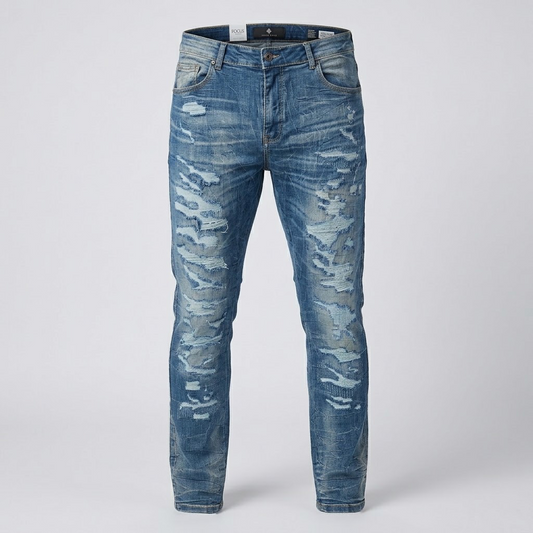 FOCUS-Shredded Panel Slim Denim