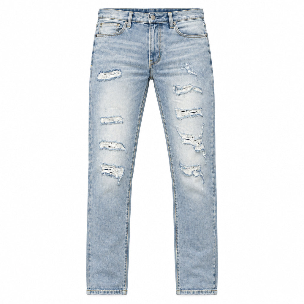 REASON- LIGHT BLUE DISTRESSED SKINNY JEANS