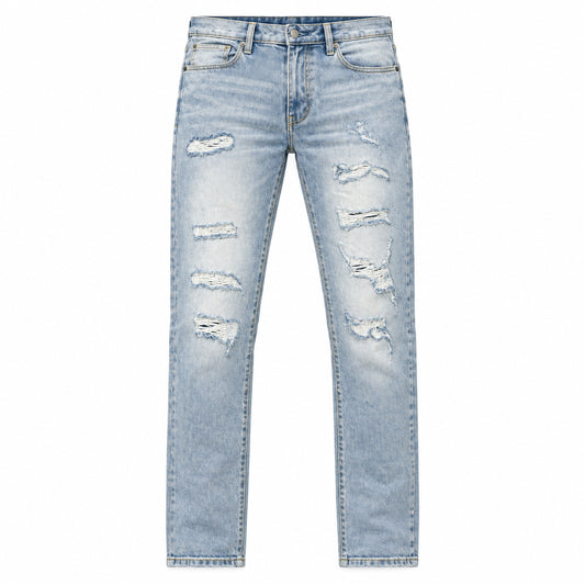 REASON- LIGHT BLUE DISTRESSED SKINNY JEANS