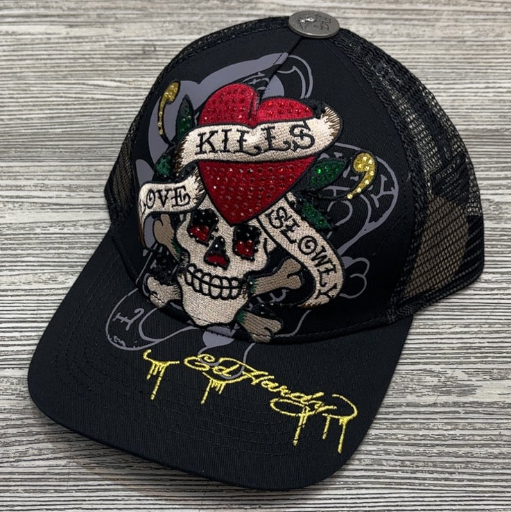 Ed Hardy- rhinestone love kills slowly trucker hat