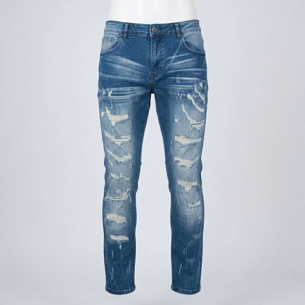 FOCUS-ripped patched skinny jeans
