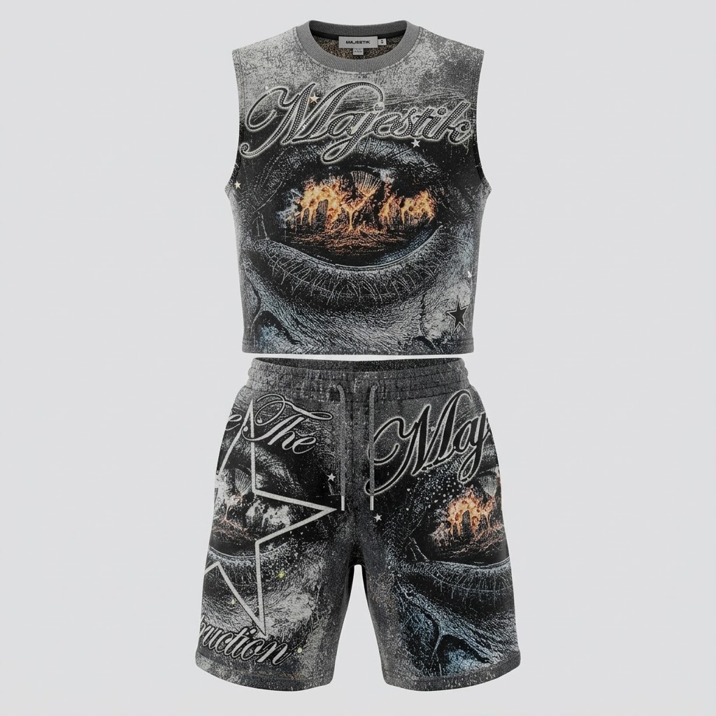 Majestik-Acid Wash Tank & Shorts Set