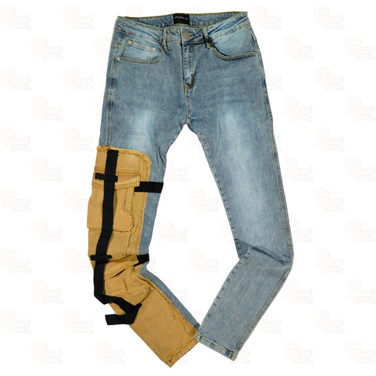 COOPER 9 - hybrid denim cargo pocket jeans ( light wash)