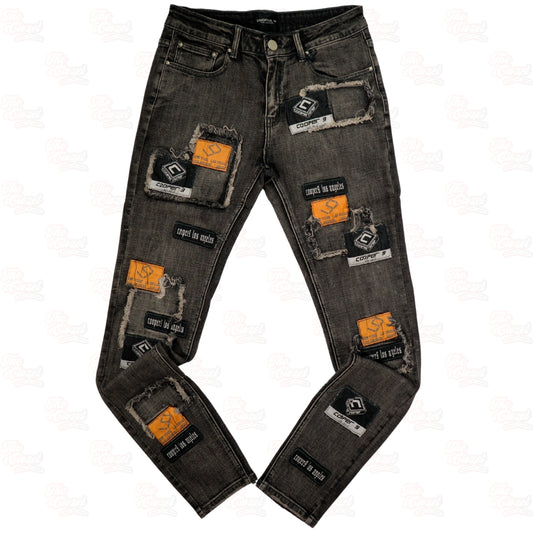 COOPER 9 - logo patched black jeans