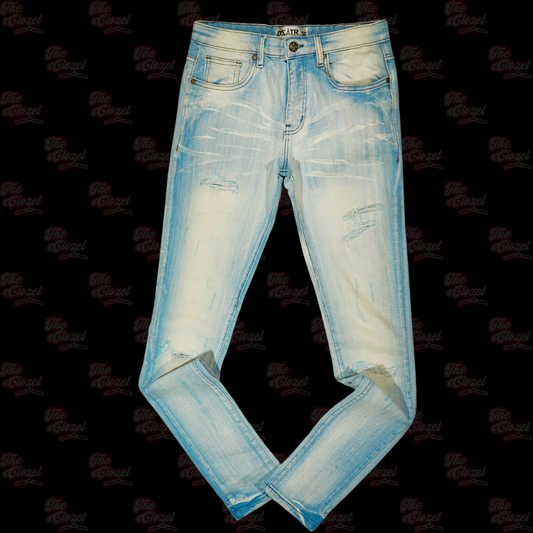 DZTR - ice blue ripped white patched jeans