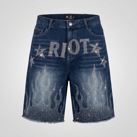 RIOT-Rhinestones Men's dark wash denim Short