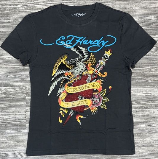 Ed Hardy- rhinestone eagle dagger ss tee