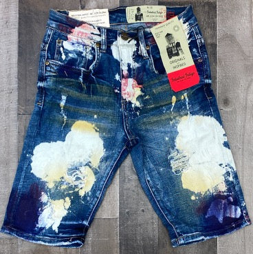 Industrial Indigo- bleached spots denim shorts