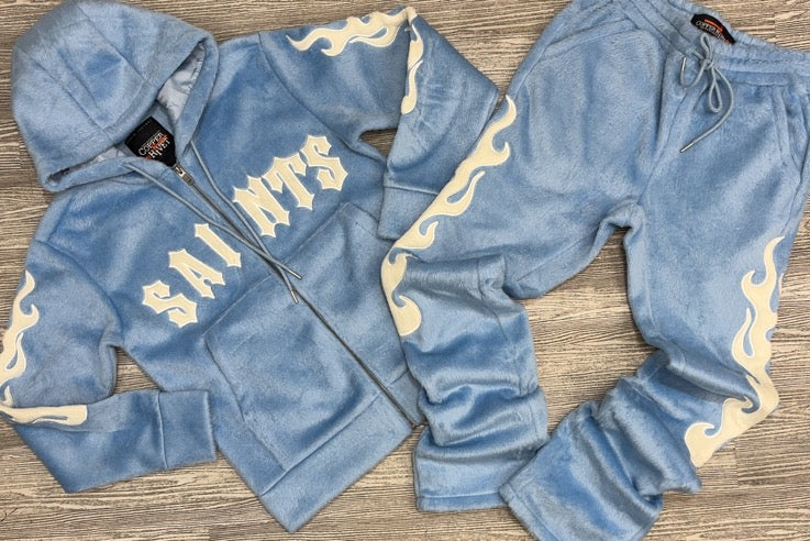 Copper Rivet- saints mohair sweatsuit (lt blue)