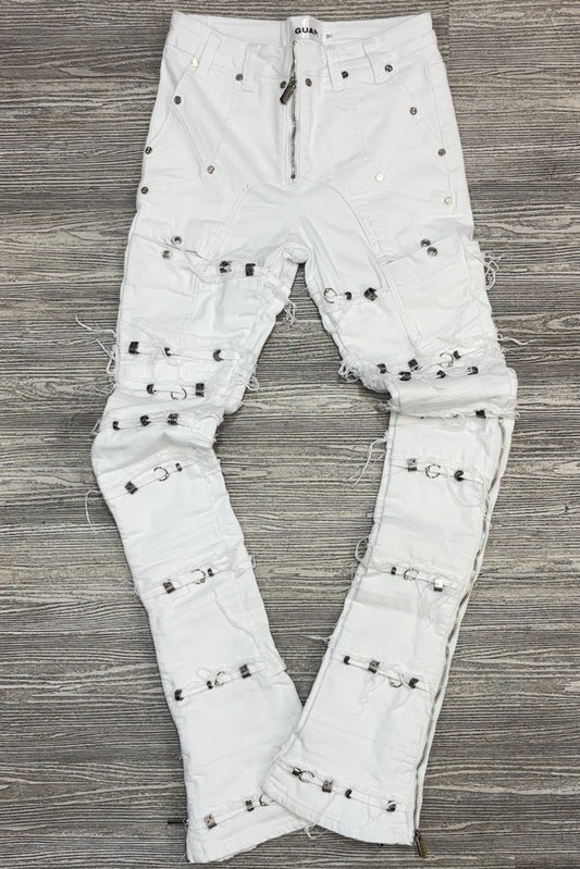 Guapi- ghost white stacked piercing denim jeans