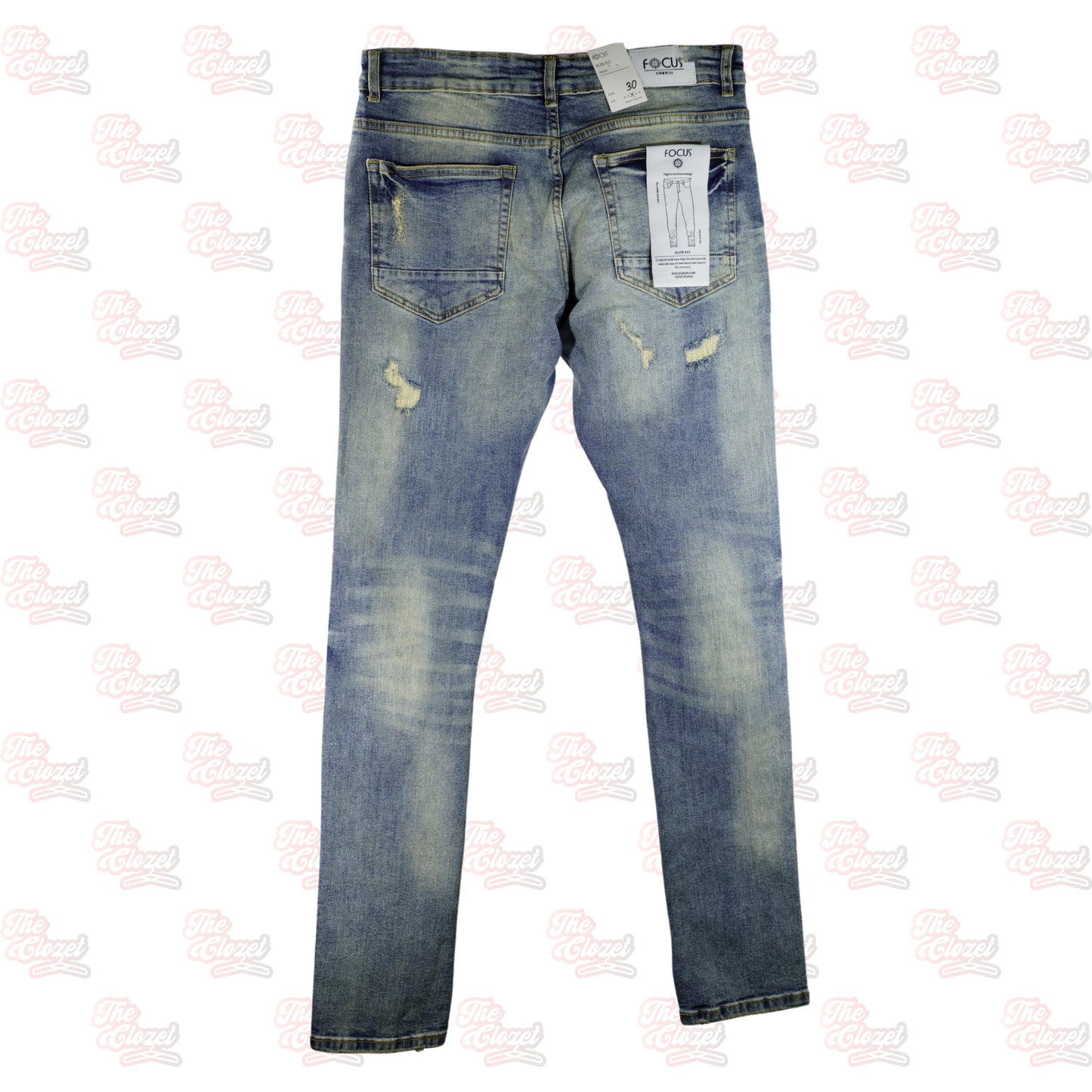 FOCUS - tan ripped patch jeans