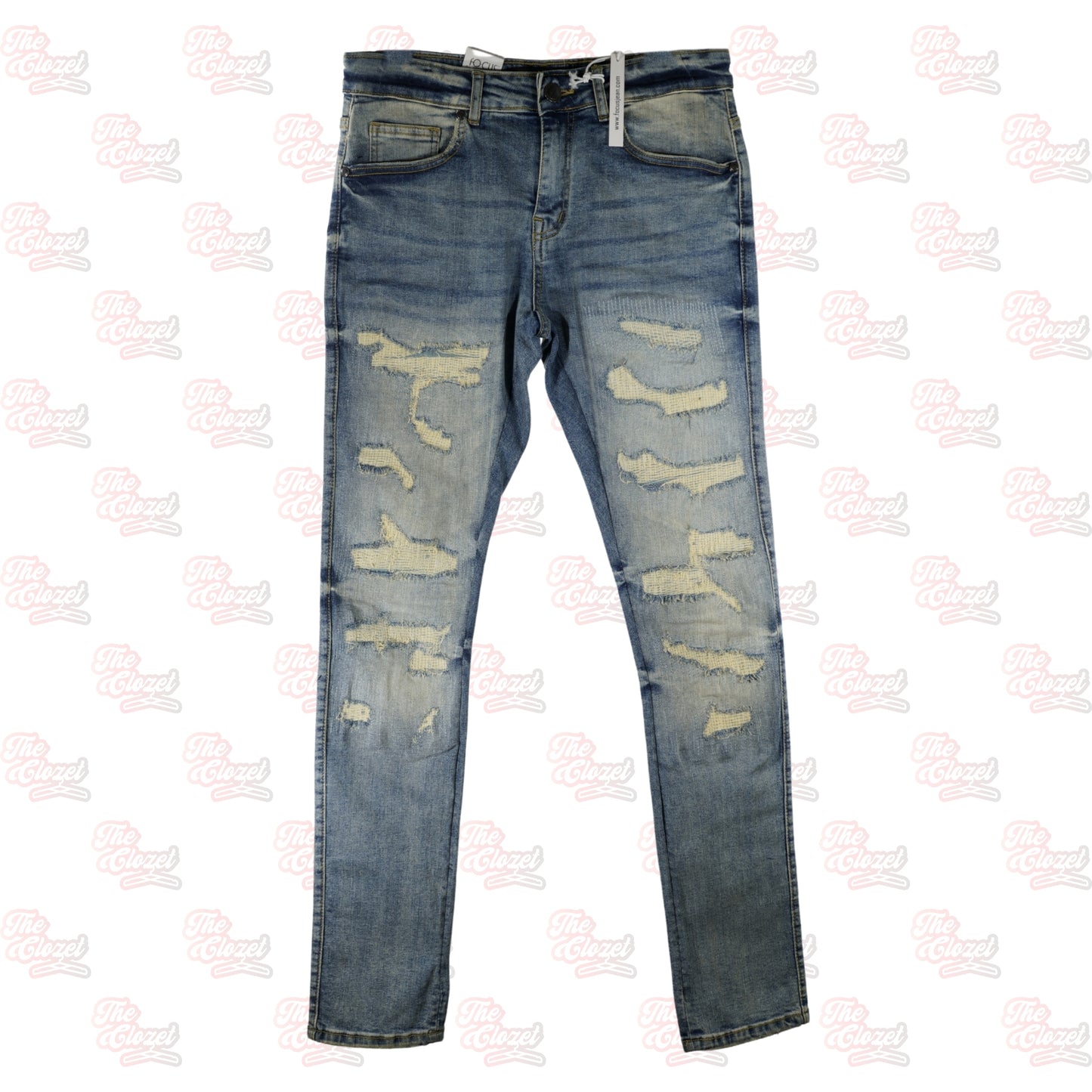 FOCUS - tan ripped patch jeans