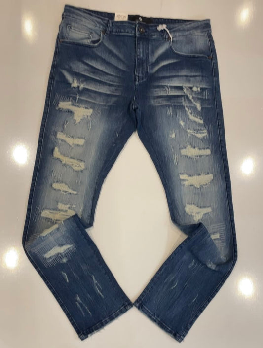 Focus Dark Blue Ripped Slim Straight Jeans