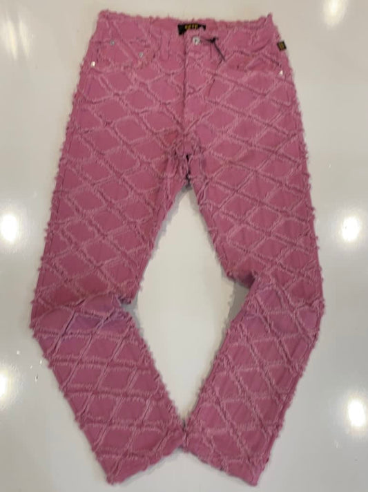 Kleep Pink Distressed Diamond Patch Jeans