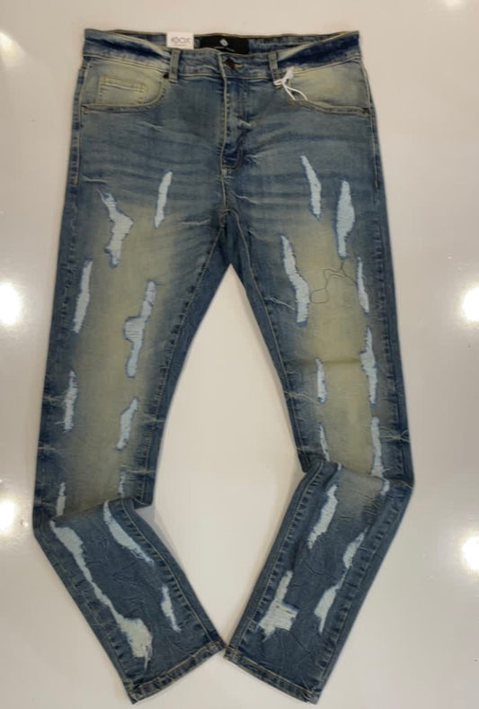 Focus Blue Washed Tan Patch Jeans