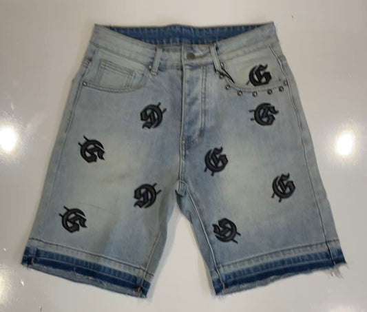 Godspeed Light Blue Skinny Logo Shorts