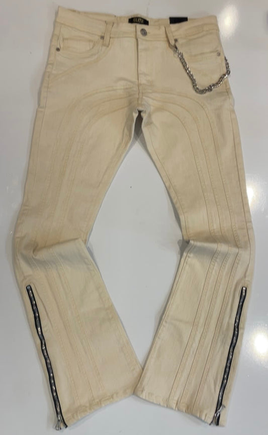 Elite Tan Zipper Stacked Jeans
